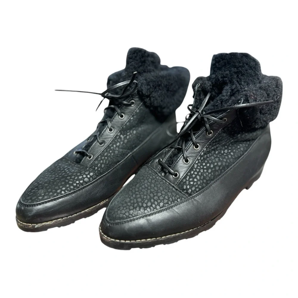 Black Leather Lace-Up Winter & Rain Boots Designed in Australia